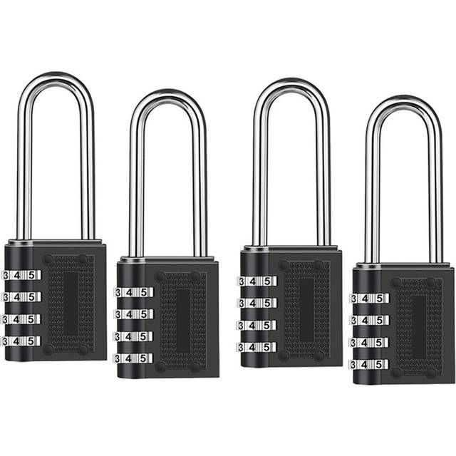 4 Pack Outdoor Combination Padlock Long Shackle Lock 6.5cm Shackle Waterproof 4 Digit Resettable Combination Lock