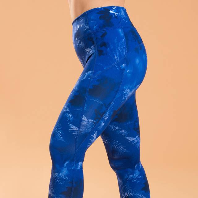 Women's Reversible Dynamic Yoga Leggings - Plain/blue Print - Dusk Blue/blue