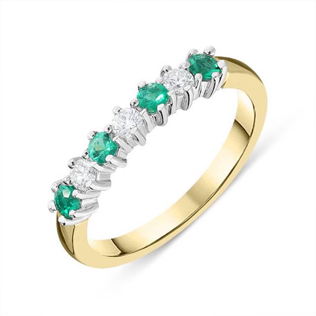 18ct Yellow Gold Emerald Diamond Half Eternity Ring