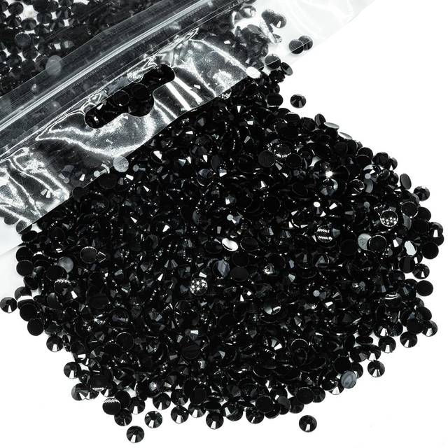 qiipii 12000PCS 4mm Black Resin Rhinestones for Crafts Pure Black Flatback Jelly Resin Rhinestones Bulk SS16 NonHotfix Dark Bla