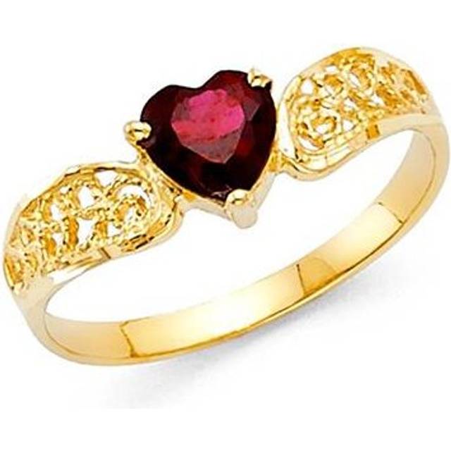 DM0440RG-sz7 Size 7 14K Yellow Gold Heart-Shaped Cubic Zirconia Diamond-Cut Filigree Ring for Womens
