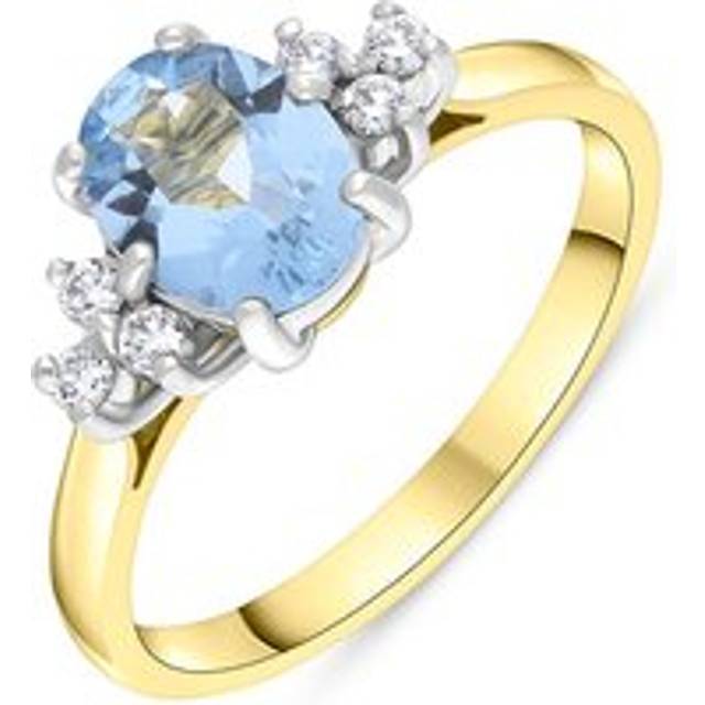 18ct Yellow Gold Aquamarine Diamond Cluster Oval Cut Ring - L
