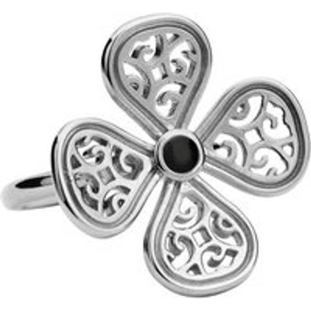 9ct White Gold Whitby Jet Flore Four Petal Filigree Ring