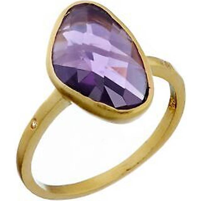 Gold ring brushed plated sterling silver irregular purple amethyst - silverly