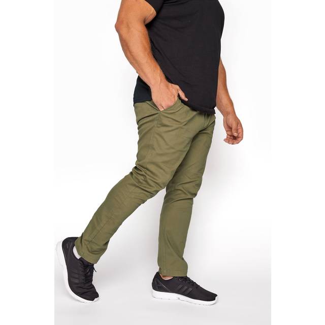 Inside Leg Size 32", Waist Size 38 Mens Badrhino Big & Tall Khaki Green Stretch Chinos Big & Tall - 32" 38