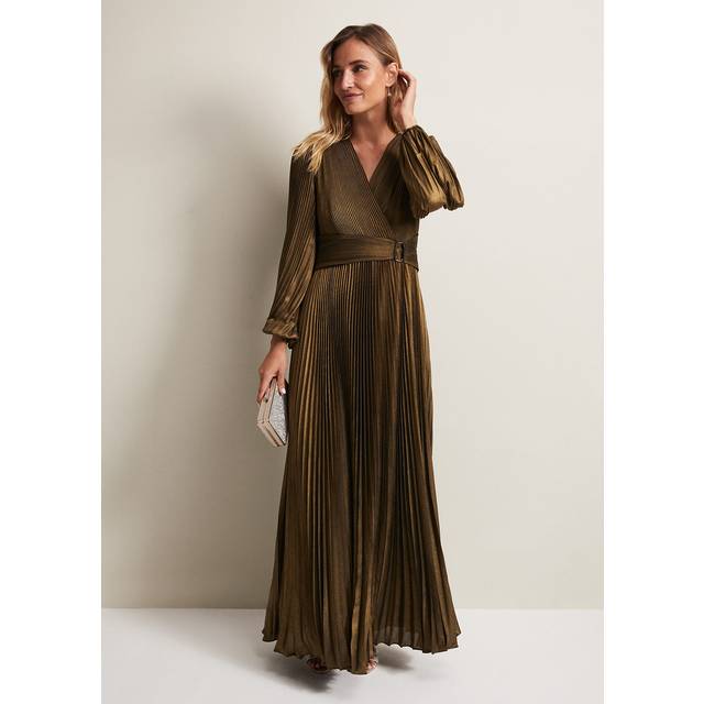 Phase Eight Adrianna Foil Pleated Maxi Dress, Metallic