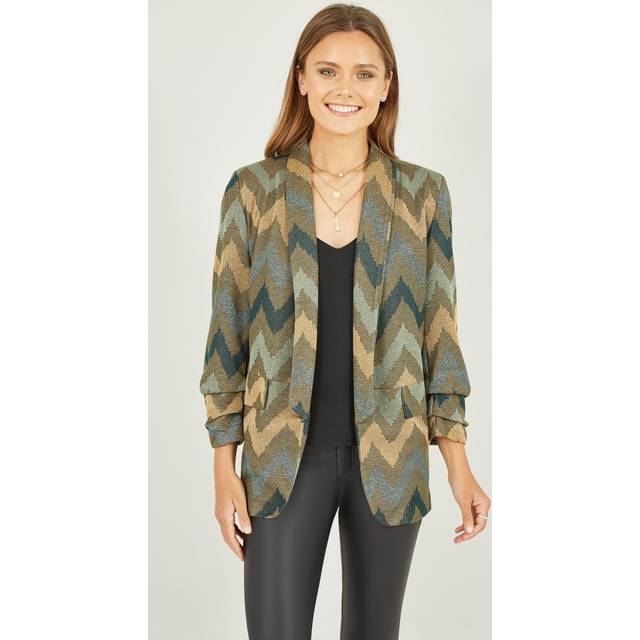 Yumi Womens Green Chevron Relaxed Fit Blazer viscose - Size 8 UK