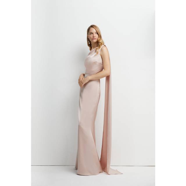 Coast Honoured Drape One Shoulder Satin Maxi Bridesmaid Dress - Mocha - 12