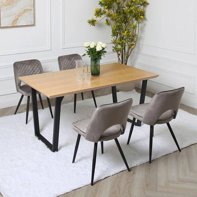 Provence Dining Set - Oak Veneer Dining Table with 4 Chairs - Grey