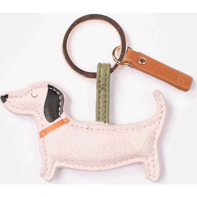 Caroline Gardner Vegan Leather Pale Pink Sausage Dog Keyring - pink/green/rose gold - one size