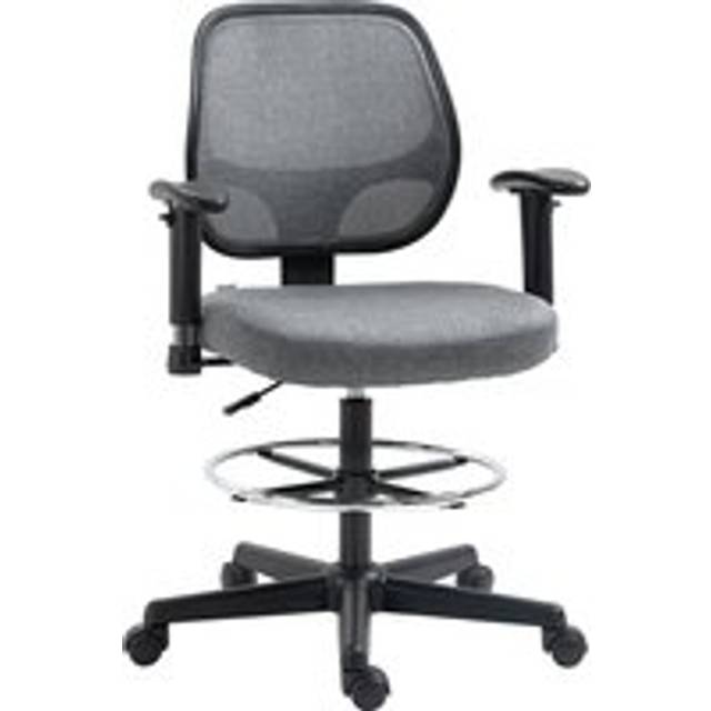 Vinsetto Drafting Chair, Draughtsman Chair, Tall Office Chair w/ Adjustable Footrest Ring, Arm, Swivel Wheels for Standing Desk, Grey Aosom UK