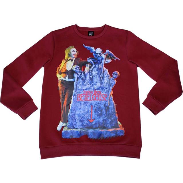 Cakeworthy Adult Beetlejuice Tombstone Crew Neck Sweater | Halloween Apparel - Blue&#47;Red (M)