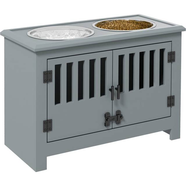 PawHut Raised Dog Bowls for Large Dogs Feeding Station w/ Stand - Storage - Grey | TJ Hughes
