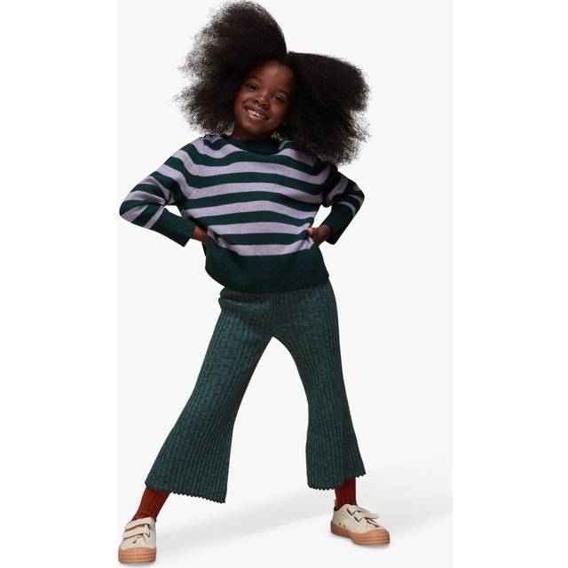 Whistles Kids' Rib Knit Marl Flare Trousers, Green