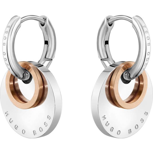 BOSS Medallion Two-Colour Disc Dropper Hoop Earrings 1580231 - Two Colour