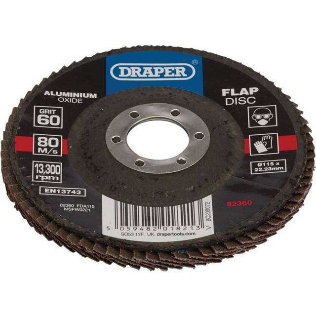 Draper 82360 Aluminium Oxide Flap Disc, 115 x 22.23mm, 60 Grit