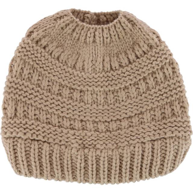 CTM Women&#39;s Ponytail Winter Beanie Knit Hat - Beige one size (one size)