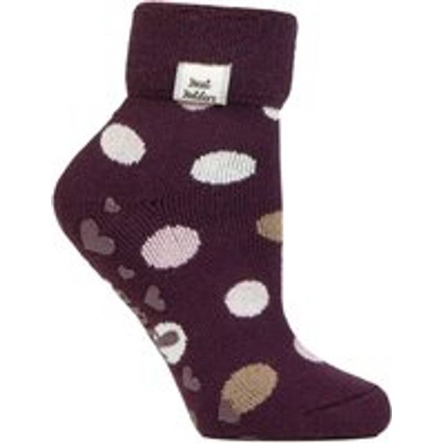 (4-8 UK, Cabernet Dots) Heat Holders - Cozy Turn-Over Cuff Lounge Socks | Warm Winter Socks for Women