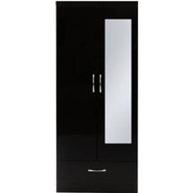 Seconique Nevada Mirrored 2 Door Wardrobe - Black Gloss, Black