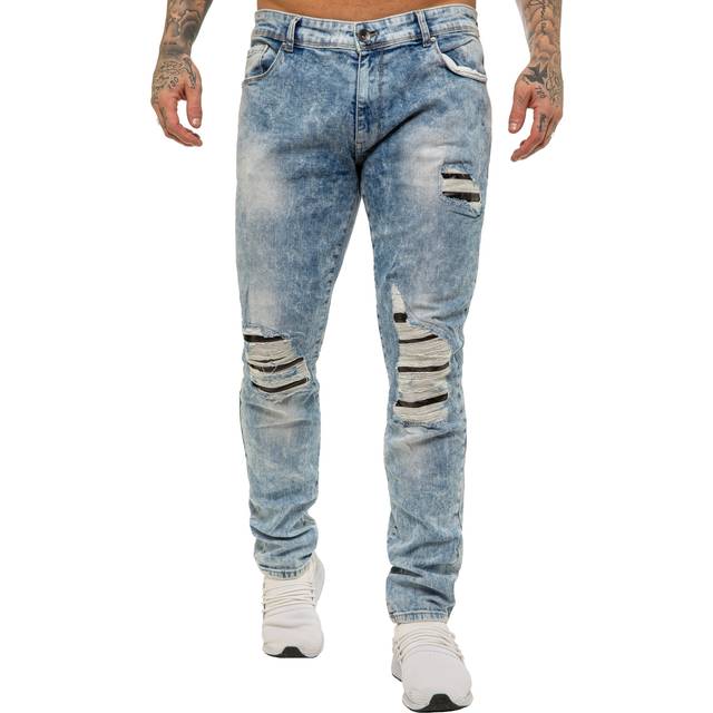 Enzo Mens Skinny Stretch Denim Jeans - Sky Blue Cotton - Size 34W/32L