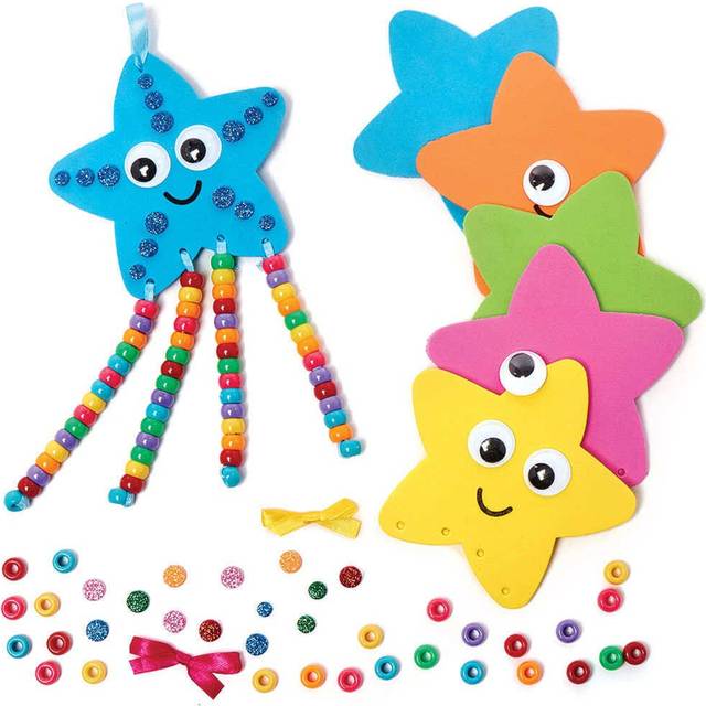 FC768 Starfish Bead Decoration Kits - Pack of 5, Kids Foam Crafts, Kids Bead Arts and Crafts