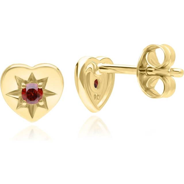 ECFEW™ 'The Liberator' Garnet Heart Stud Earrings in 9ct Yellow Gold