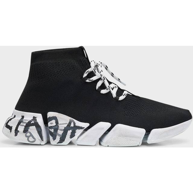 Balenciaga Speed 2.0 Lace-Up Graffiti Recycled Knit Trainers - Black - Women's - 5 - Polyester, Elastane