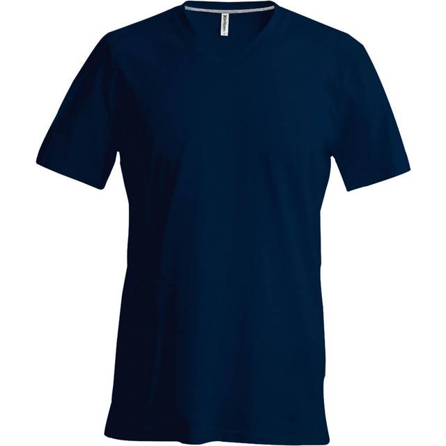 (L, Navy) Kariban Mens Short Sleeve V Neck Slim Fit T-Shirt