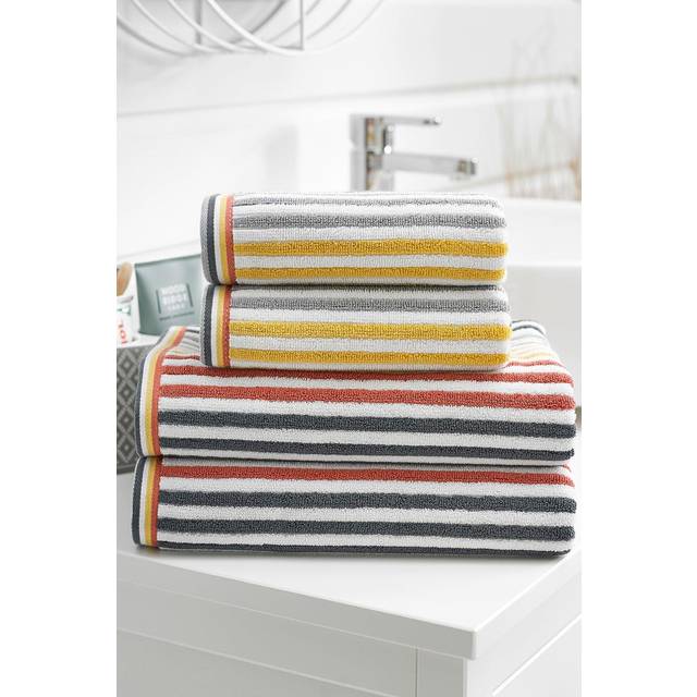Hanover Luxury Jacquard Stripe Ribbed Cotton Towel - Mustard - Bath Sheet
