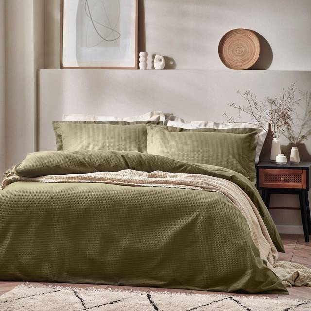 Yard Waffle Olive Textured Duvet Cover Set - SINGLE, OLIVE