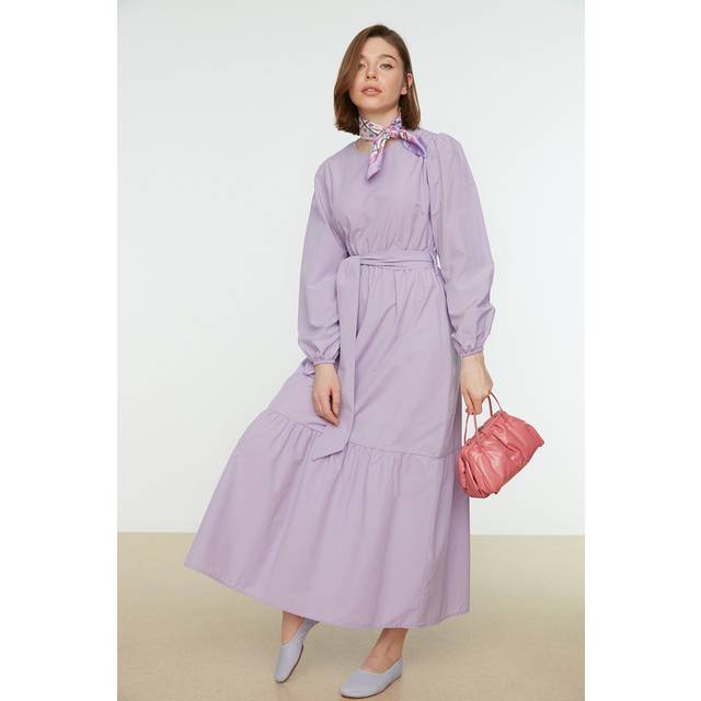 TRENDYOL Dam modest maxi blusklänning regular fit tyg blygsam klänning, lila, 40