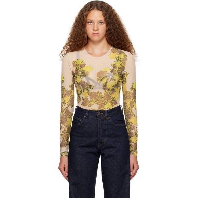 Dries Van Noten Pink Floral Long Sleeve T-Shirt - 100 CREAM - M