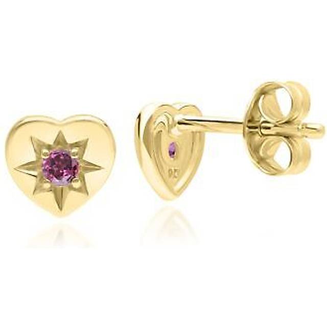 ECFEW™ 'The Liberator' Rhodolite Heart Stud Earrings in 9ct Yellow Gold
