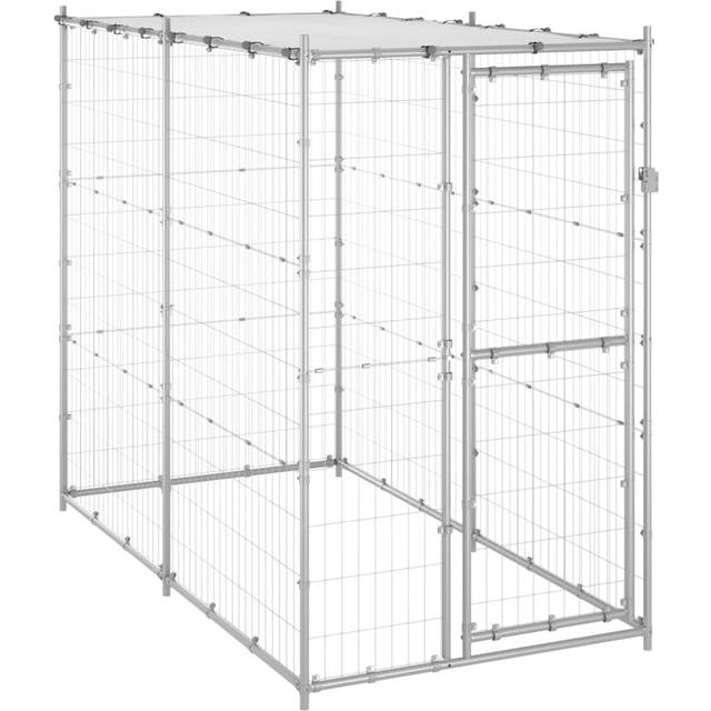 Outdoor Dog Kennel Galvanised Steel with Roof 110x220x180 cm Vidaxl