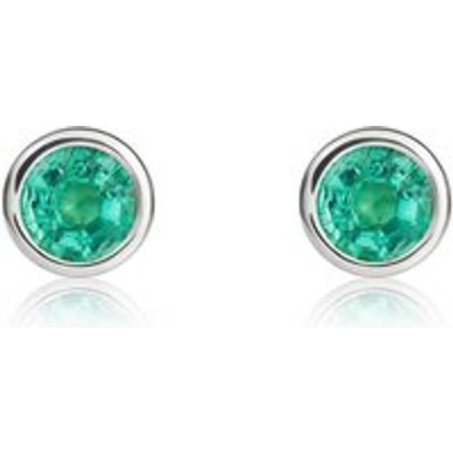 9ct White Gold Emerald 4mm Round Rub Over Set Stud Earrings