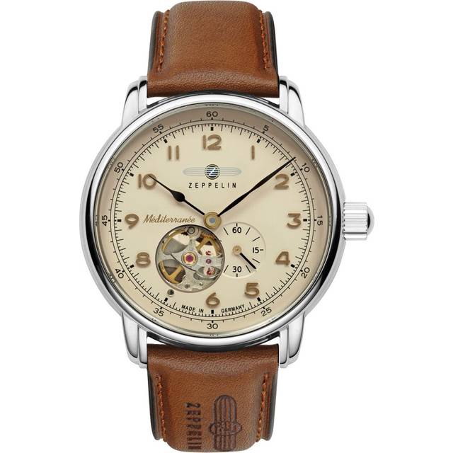 Zeppelin Mediterranee Leather Strap Open Heart Beige Dial Automatic 96665 Men's Watch