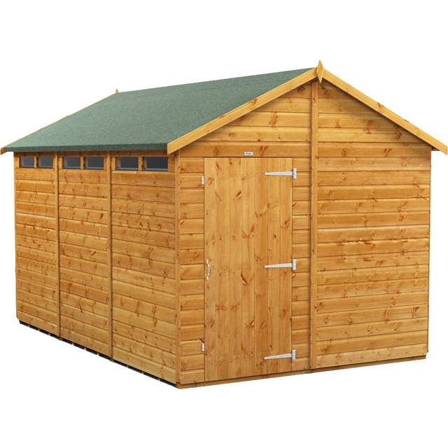 Powersheds Apex Roof Single Door Security Shed 12ft x 8ft - Golden Brown