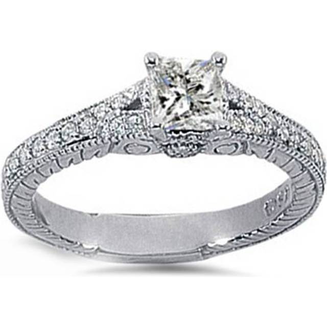 7/8ct Princess Cut Diamond Vintage Engagement Ring Solid 14k White Gold