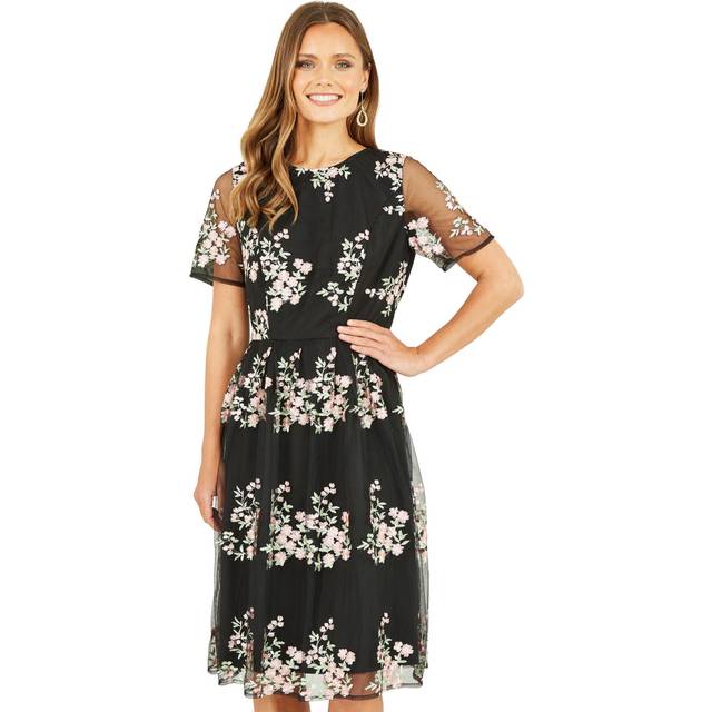 Yumi Womens Black Embroidered Mesh Prom Dress - Size 18 UK