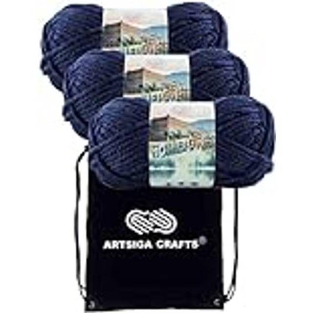 Lion Brand Hometown San Diego Navy 135-111 (3-Skeins - Same Dye Lot) #6 S Bulky Acrylic Yarn for Crocheting and Knitting with Project Bag