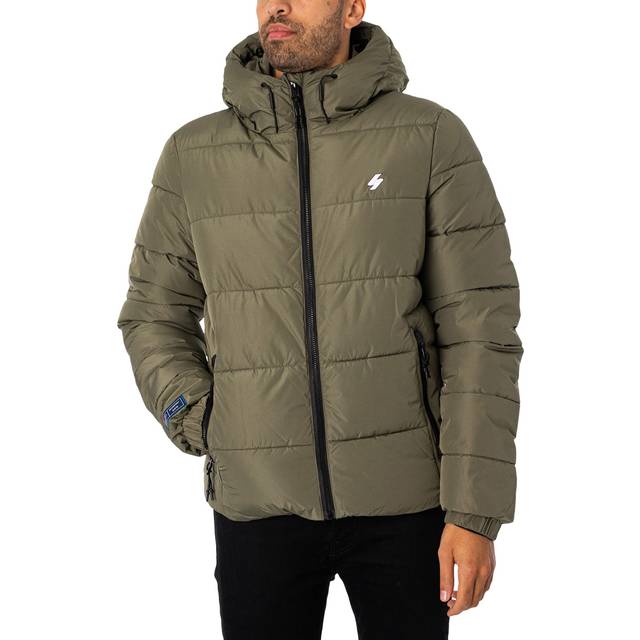 Superdry for man. M5011827A Quilted hooded jacket Sports green (S), Casual, Polyester, Recycled nylon