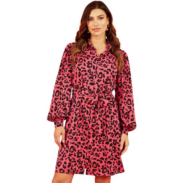 Mela London Womens Pink Animal Print Long Sleeve Shirt Dress - Size 8 UK