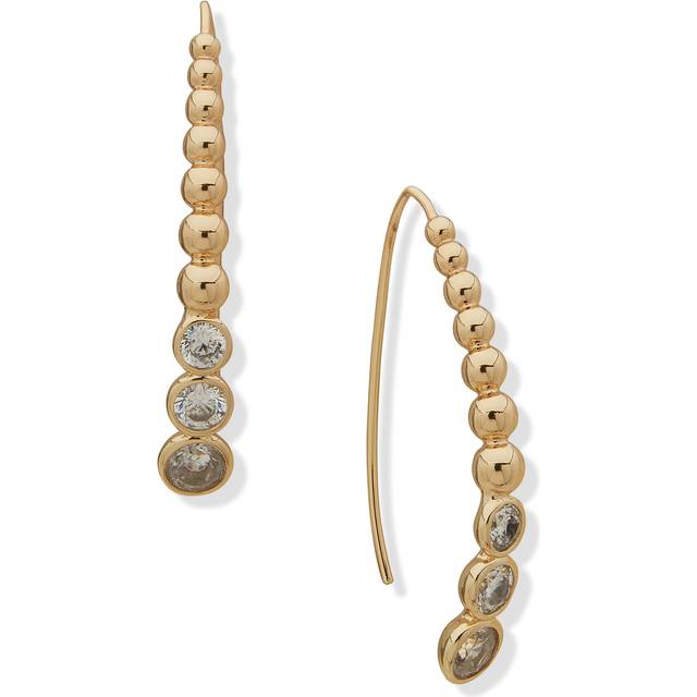 Anne Klein Women's Gold Bead and Stone Threader Earrings in Gold Tone