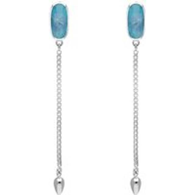 Sterling Silver Aquamarine Lineaire Long Drop Stud Earrings