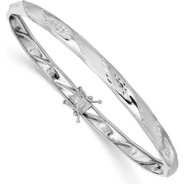 14K White Gold Polished Satin Diamond-Cut Flexible Bangle Bracelet