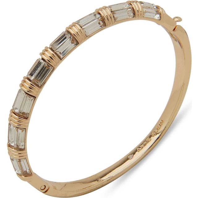 Anne Klein Women's Crystal Oval Hinge Baguette Bangle Bracelet in Gold Tone