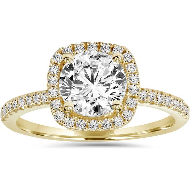 G/si 2 Ct Cushion Halo Clarity Enhanced Diamond Engagement Ring Yellow Gold