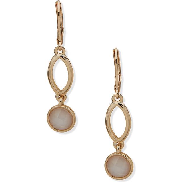 Anne Klein Women's Doule Drop Pierced Earrings with Stone in Gold Tone size 1.6"