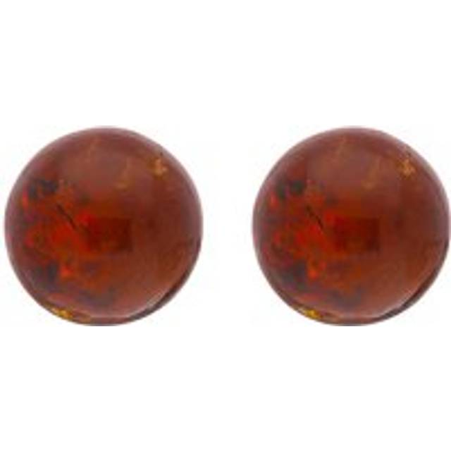 Sterling Silver Red Amber 6mm Ball Stud Earrings