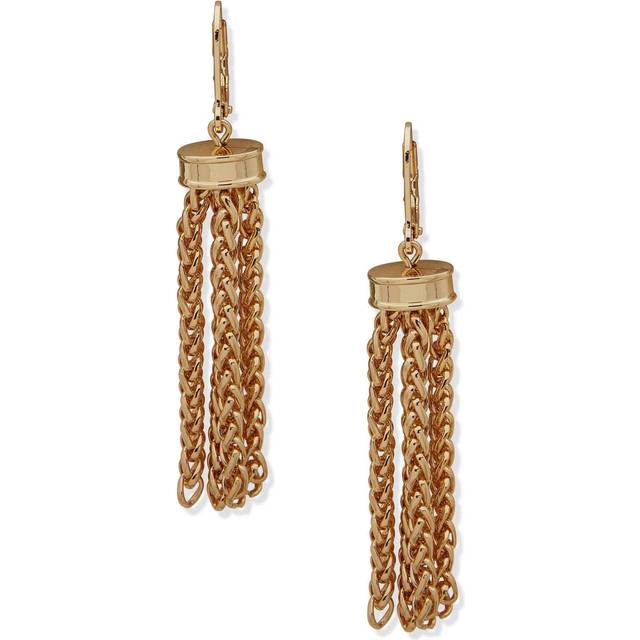 Anne Klein Women's Woven Link Tassel Drop Earrings in Gold Tone size 2.6"
